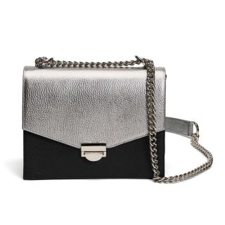 Geanta de piele cu doua compartimente si bareta lant JULLY Silver