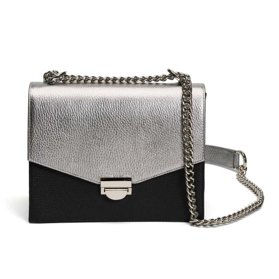 Geanta de piele cu doua compartimente si bareta lant JULLY Silver